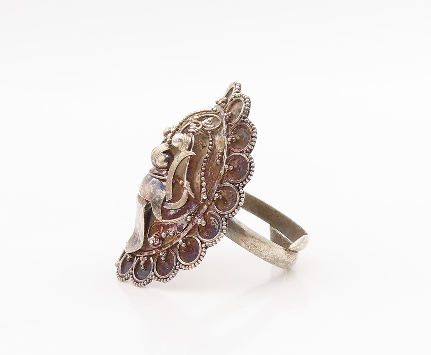 925 Sterling Silver Vintage Ring Balinese Demon Queen Band  Sz 7.5  RG34206