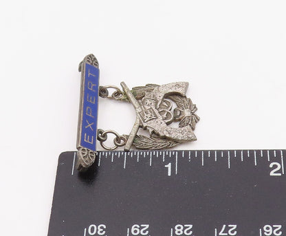 925 Sterling Silver Vintage Brooch Antique Enamel Expert Marine Pistol  BP12318