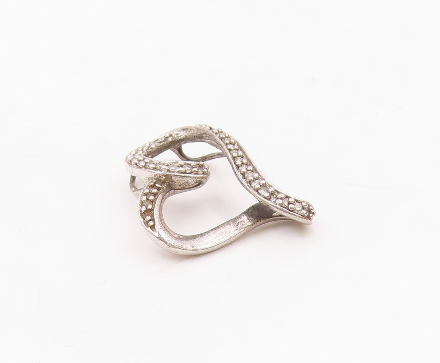925 Sterling Silver  Vintage Genuine Diamonds Open Love Heart Pendant  PT17763