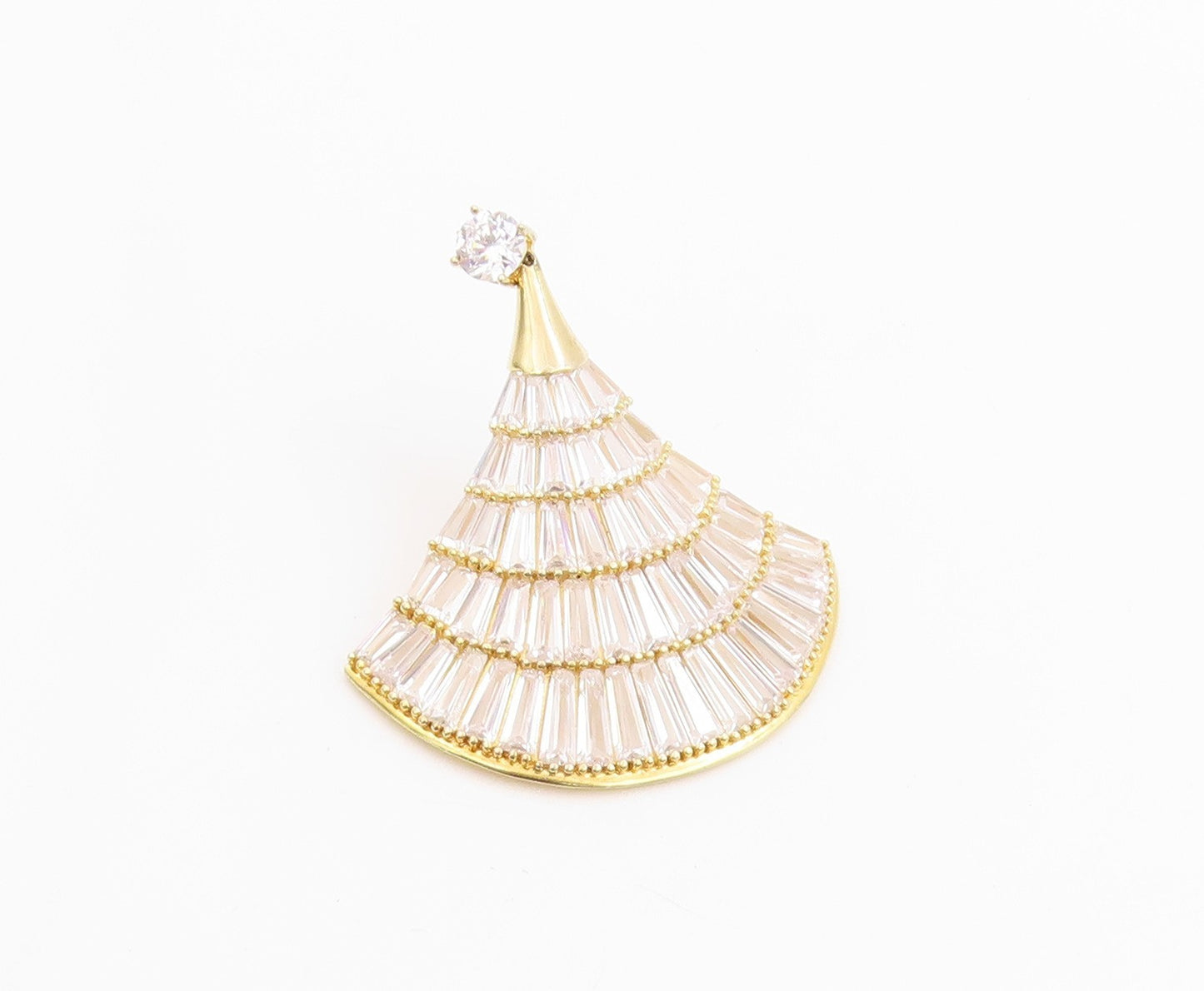 925 Sterling Silver Vintage Pendant Gold Plated Rectangle CZ Chinese Fan PT24716