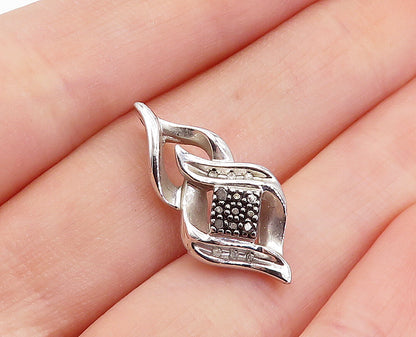 925 Sterling Silver  Genuine Black & White Diamonds Shiny Twist Pendant PT2821