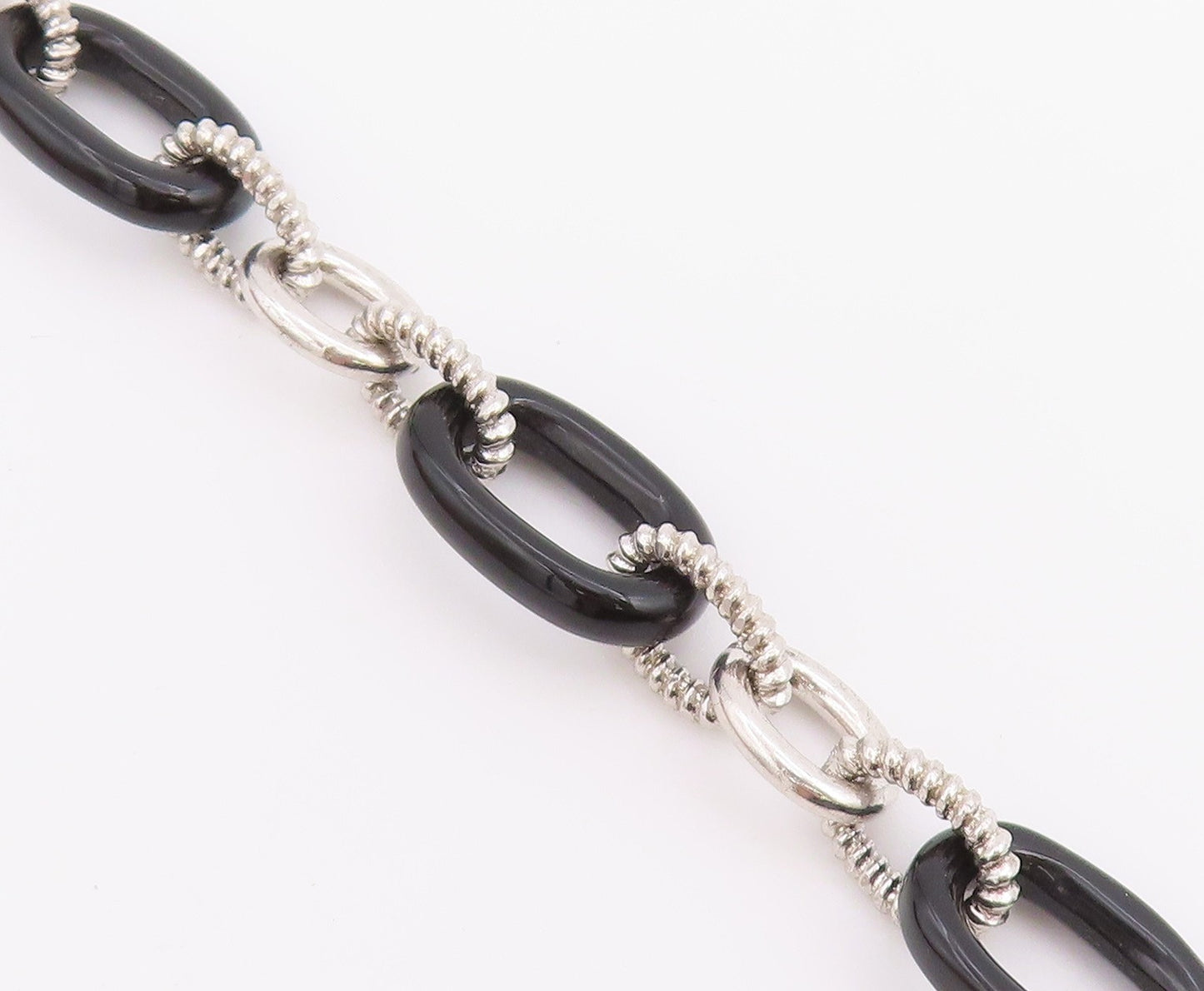 925 Sterling Silver Vintage Bracelet JUDITH RIPKA Onyx & CZ Oval Link  BT12226