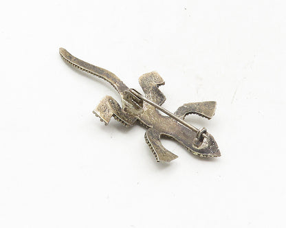 925 Sterling Silver  Vintage Dark Tone Cluster Lizard Motif Brooch Pin  BP3783
