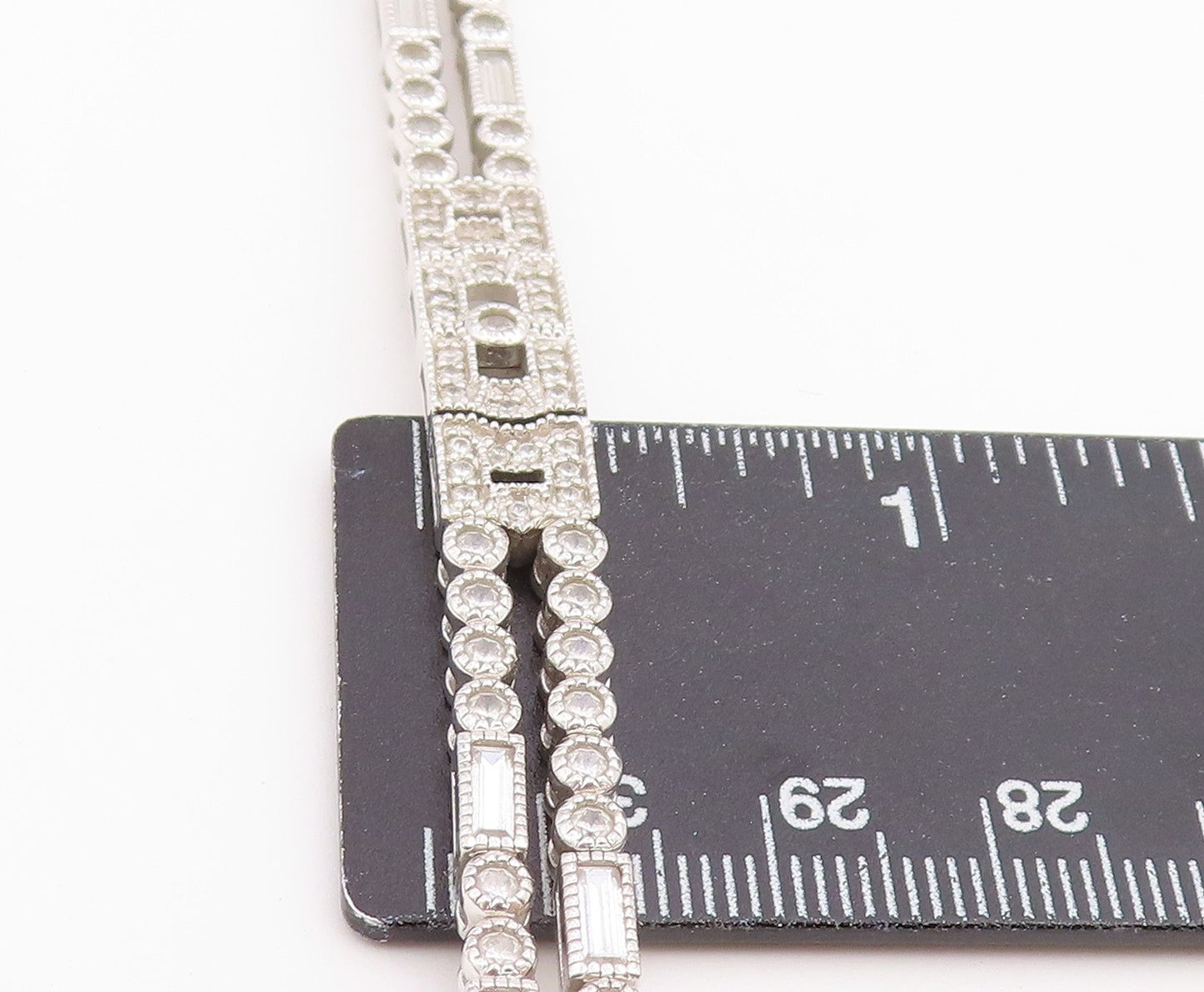 925 Sterling Silver Vintage Bracelet  Multi Shape CZ Double Strap Link  BT12225