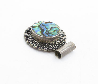 MEXICO 925 Sterling Silver  Vintage Abalone Shell Swirl Border Pendant  PT3716