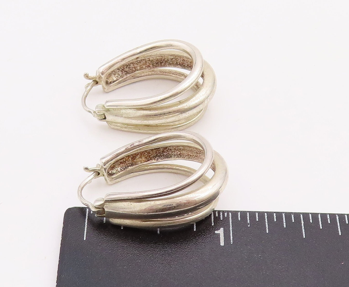 925 Sterling Silver Vintage Earrings Solid Cutout Designer J Hoops  EG13214