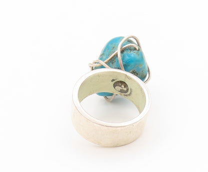 925 Sterling Silver Vintage Ring Designer Amorphas Shape Turquoise SZ 8  RG31947