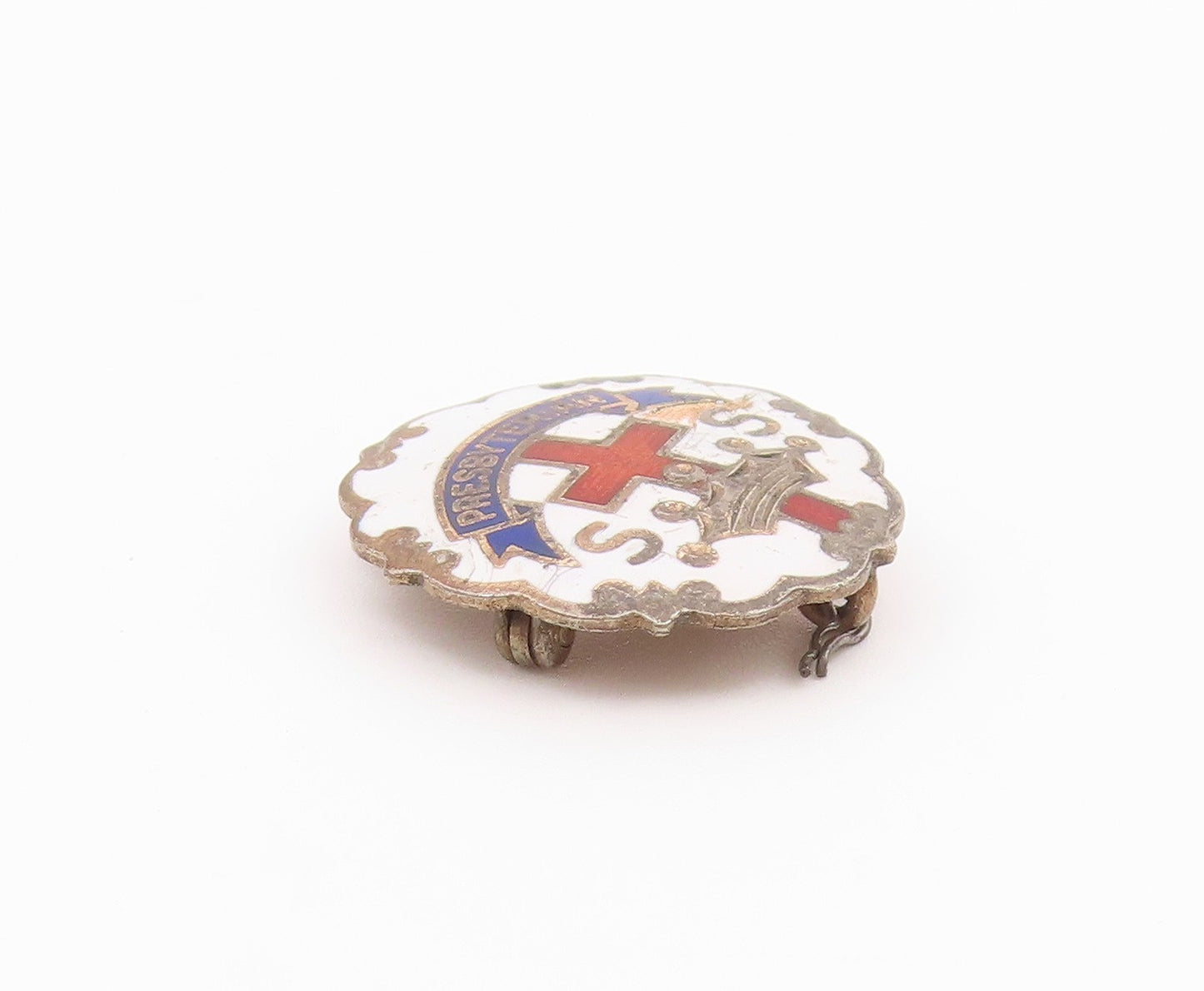 925 Sterling Silver Vintage Enamel Presbyterian Church Brooch Pin BP8606