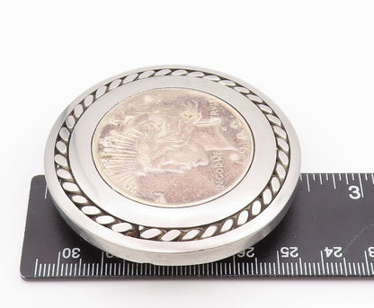 925 Sterling Silver Vintage Belt Buckle Royal Face Carved Heavy Round  TR3895