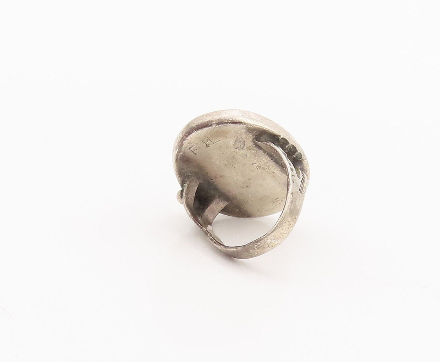 925 Sterling Silver Vintage Ring Antique Southwestern Green Jade Sz 7 RG28234