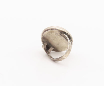 925 Sterling Silver Vintage Ring Antique Southwestern Green Jade Sz 7 RG28234