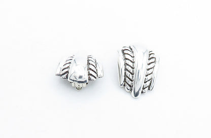925 Sterling Silver  Vintage Shiny Fluted Design Non Pierce Earrings  EG2407