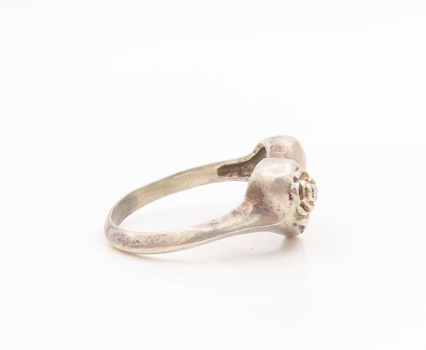 925 Sterling Silver Vintage Ring Carved Rose Floral Love Heart  Sz 8  RG34901