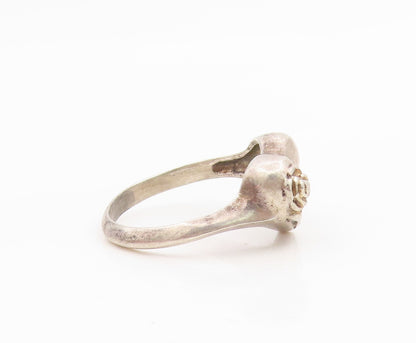 925 Sterling Silver Vintage Ring Carved Rose Floral Love Heart  Sz 8  RG34901