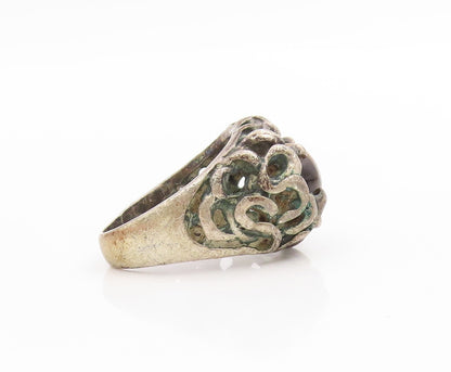 925 Sterling Silver Vintage Ring Round Tiger's Eye Brutalist Band  Sz 6  RG34033