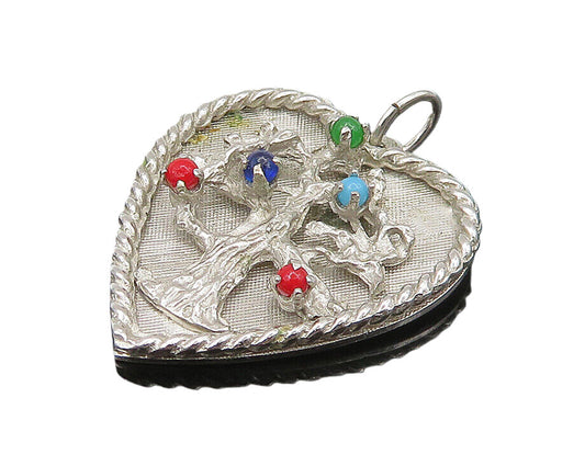 925 Silver Vintage Turquoise Coral & Multi Stone Tree Heart Pendant PT19551