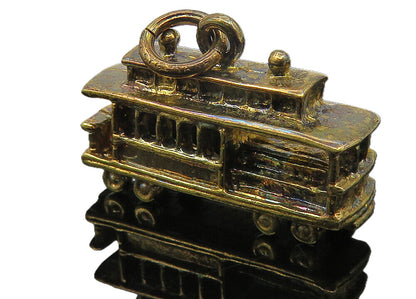 925 Sterling Silver  Vintage Petite Dark Tone Trolley Car Drop Pendant  PT8726