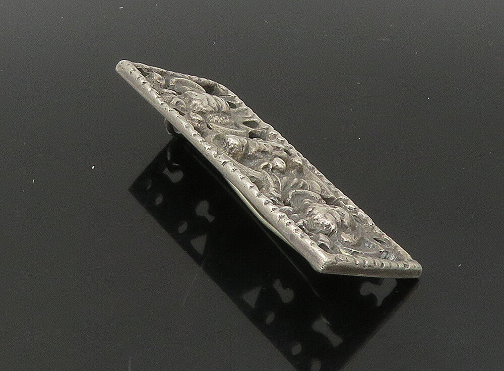 EUROPEAN 925 Silver  Vintage Antique Chiseled Faces Square Brooch Pin  BP9188