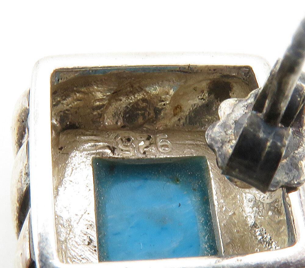 925 Sterling Silver  Vintage Turquoise Square Twist Drop Earrings  EG8658