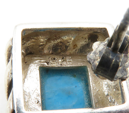 925 Sterling Silver  Vintage Turquoise Square Twist Drop Earrings  EG8658