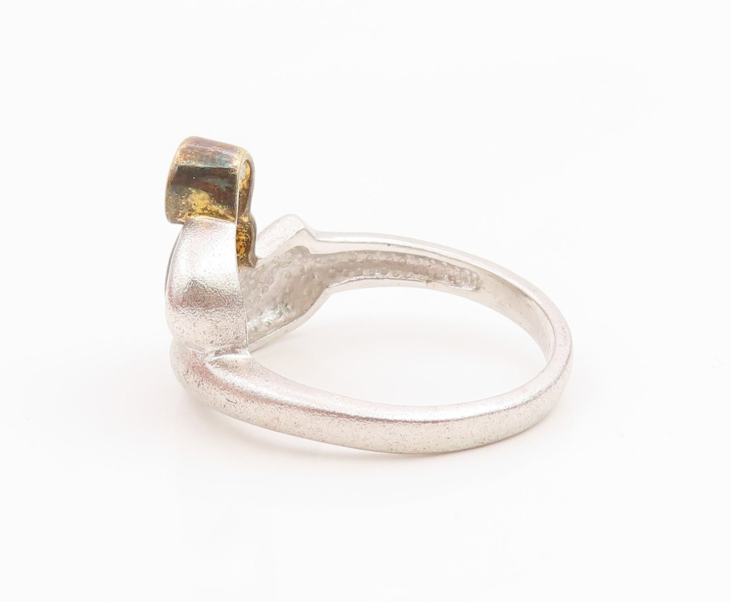 925 Sterling Silver Vintage Ring Topaz Two Tone Love Heart Band  Sz 9  RG35375