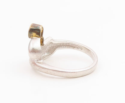 925 Sterling Silver Vintage Ring Topaz Two Tone Love Heart Band  Sz 9  RG35375