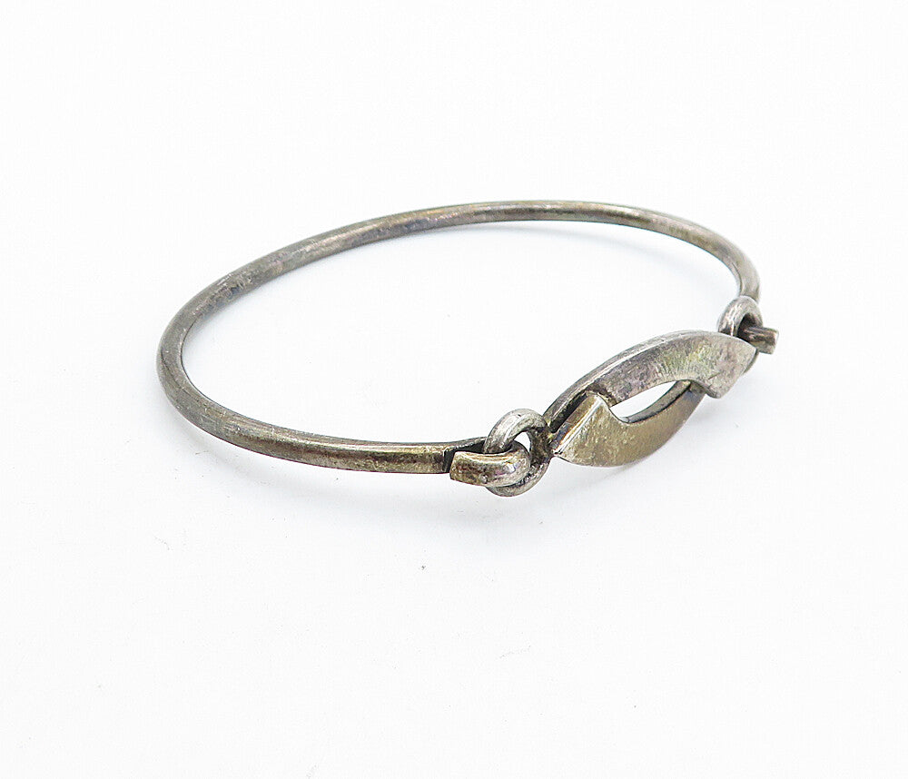 MEXICO 925 Sterling Silver  Vintage Oxidized Hook Bangle Bracelet  BT2725