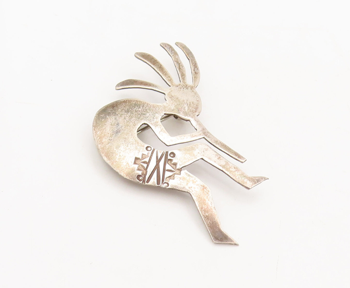 925 Sterling Silver Vintage Brooch Pin NAVAJO Tribal Man Lighting Fire  BP10591
