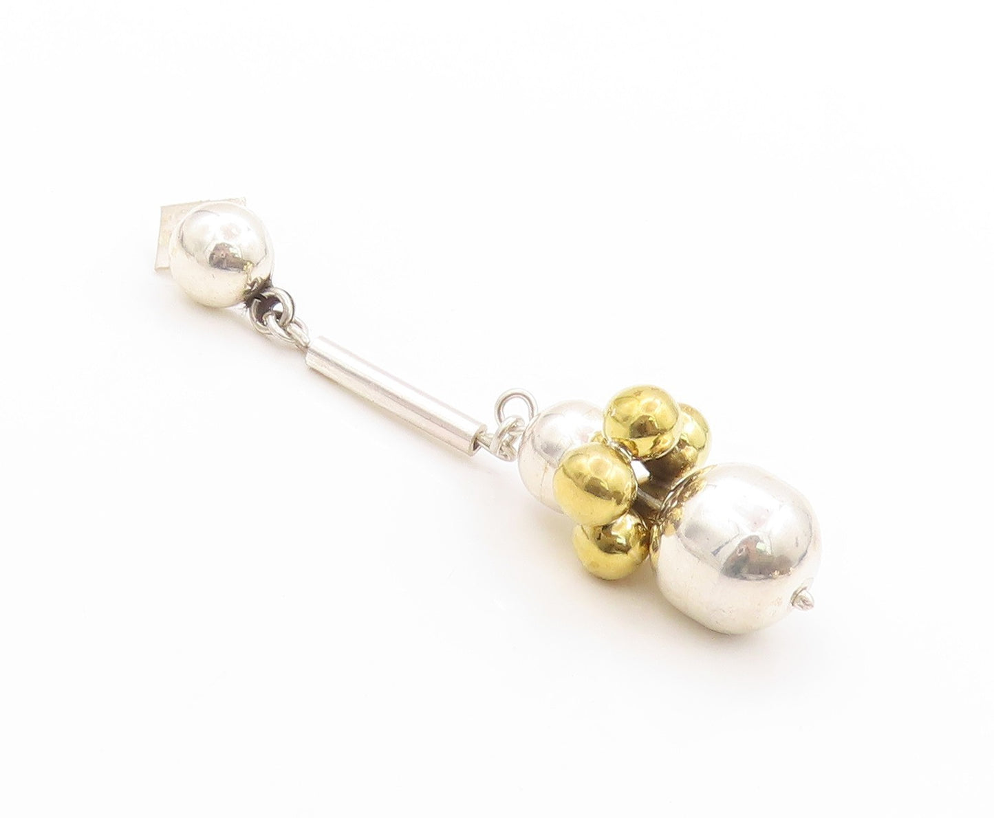 925 Sterling Silver Vintage Earrings MEXICO Drop Gold & Silver Beads EG13582