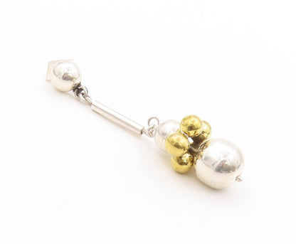 925 Sterling Silver Vintage Earrings MEXICO Drop Gold & Silver Beads EG13582