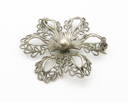 MICHELE 925 Sterling Silver  Vintage Open Flower Motif Brooch Pin  BP5527