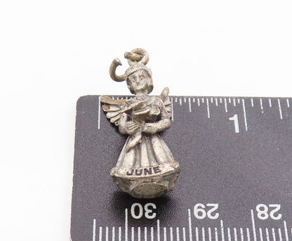 925 Sterling Silver Vintage Pendant Lucky Guardian Angel Of June Charm  PT25025