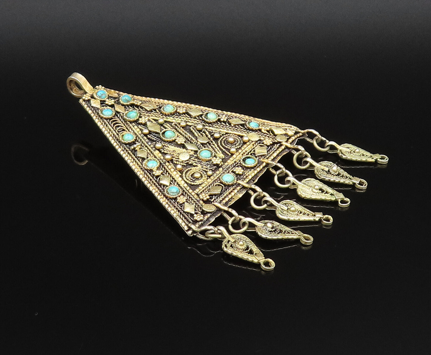 ISRAEL 925 Silver  Vintage Gold Plated Turquoise Pattern Brooch Pin  BP9937