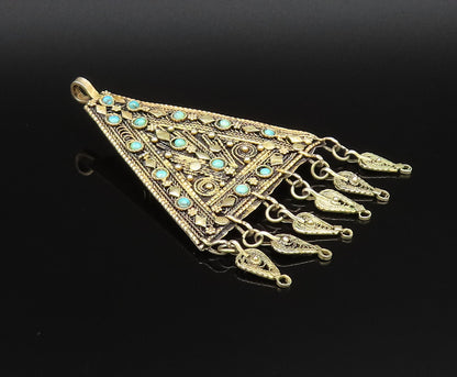 ISRAEL 925 Silver  Vintage Gold Plated Turquoise Pattern Brooch Pin  BP9937