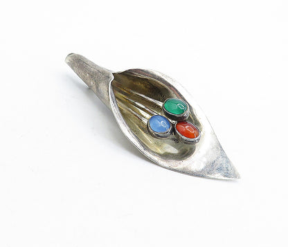 MEXICO 925 Sterling Silver  Vintage Topaz Sculpted Flower Brooch Pin  BP1554