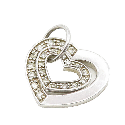 925 Sterling Silver  Vintage Shiny Topaz Open Love Hearts Pendant  PT15468