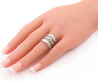 925 Sterling Silver Vintage Ring Large Swirly Design Carved  Sz 5  RG32700