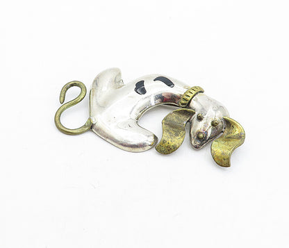 925 Sterling Silver  Vintage Black Onyx Spotted 2 Tone Dog Brooch Pin  BP1946