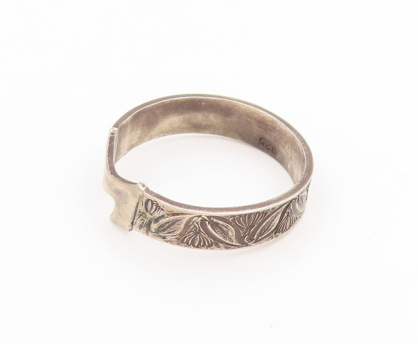 925 Sterling Silver Vintage Ring Engraved Floral Leaf Wide Band  Sz 10  RG34411