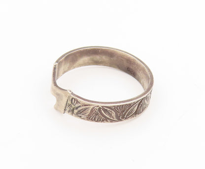 925 Sterling Silver Vintage Ring Engraved Floral Leaf Wide Band  Sz 10  RG34411