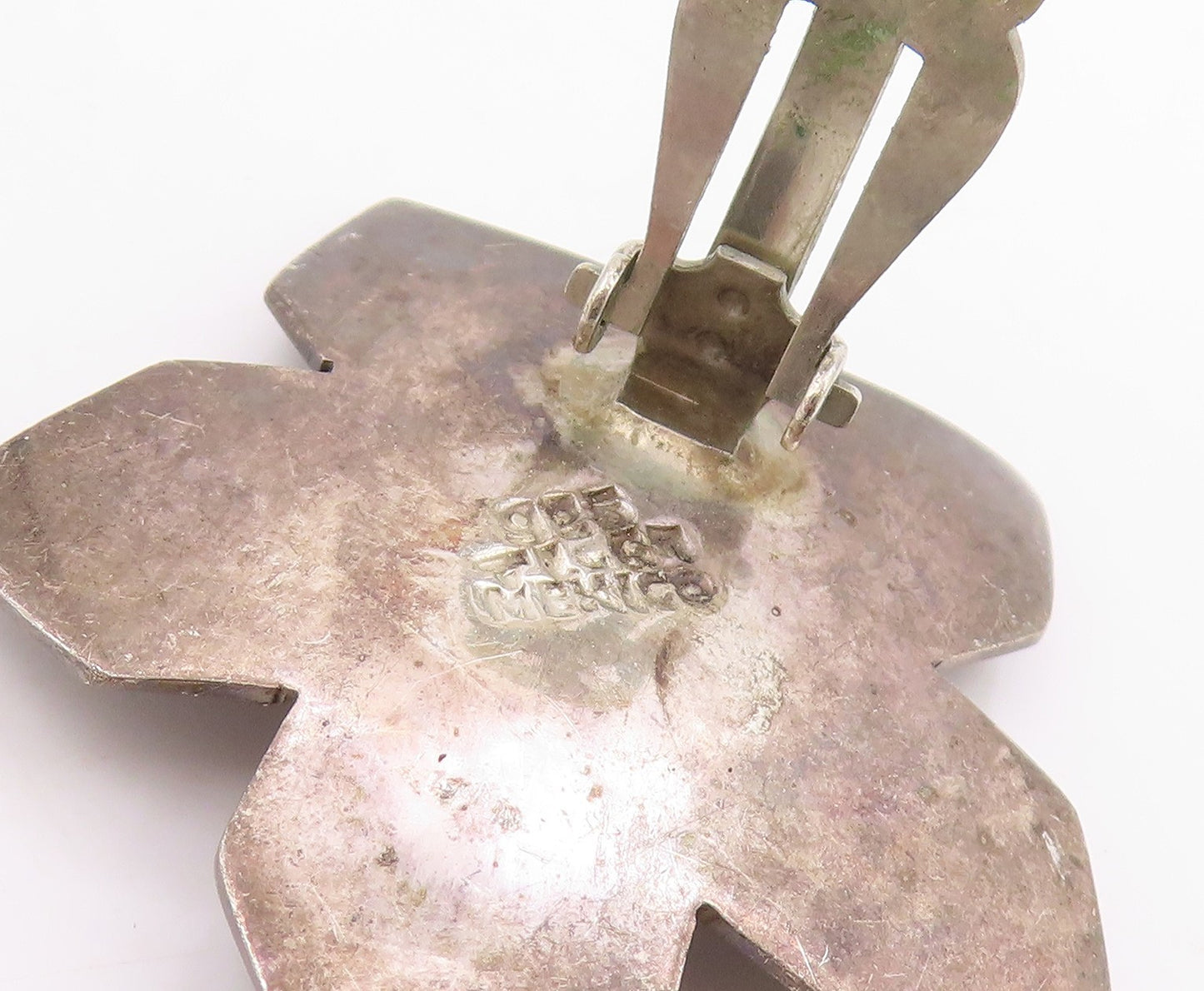 925 Sterling Silver Vintage Earrings MEXICO Cabochon Amethyst Flower  EG14093