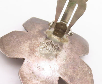 925 Sterling Silver Vintage Earrings MEXICO Cabochon Amethyst Flower  EG14093
