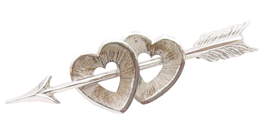 BEAU 925 Silver  Vintage Cupid Arrow Through Love Hearts Brooch Pin  BP9733
