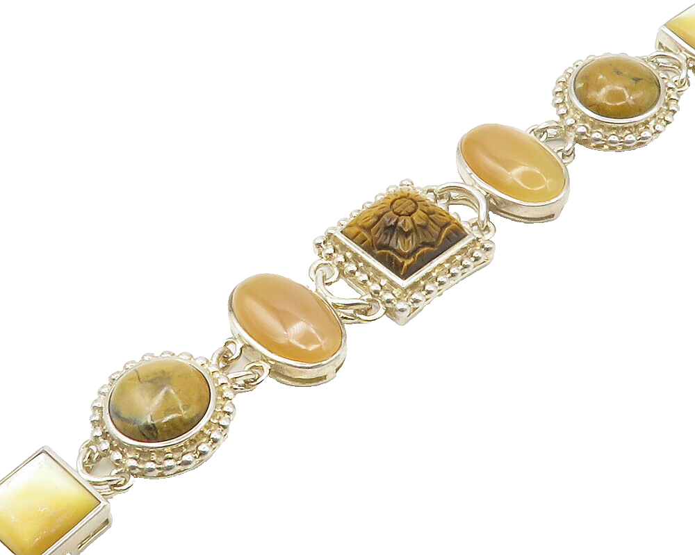 WHITNEY KELLY 925 Silver Vintage Jasper & Multi Stone Chain Bracelet BT6733