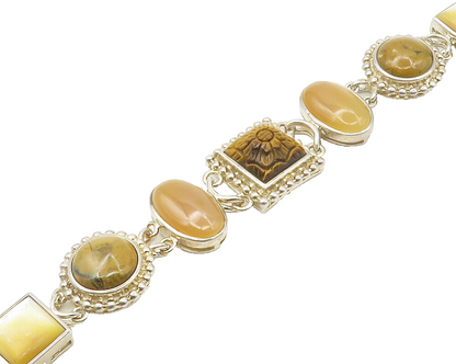 WHITNEY KELLY 925 Silver Vintage Jasper & Multi Stone Chain Bracelet BT6733