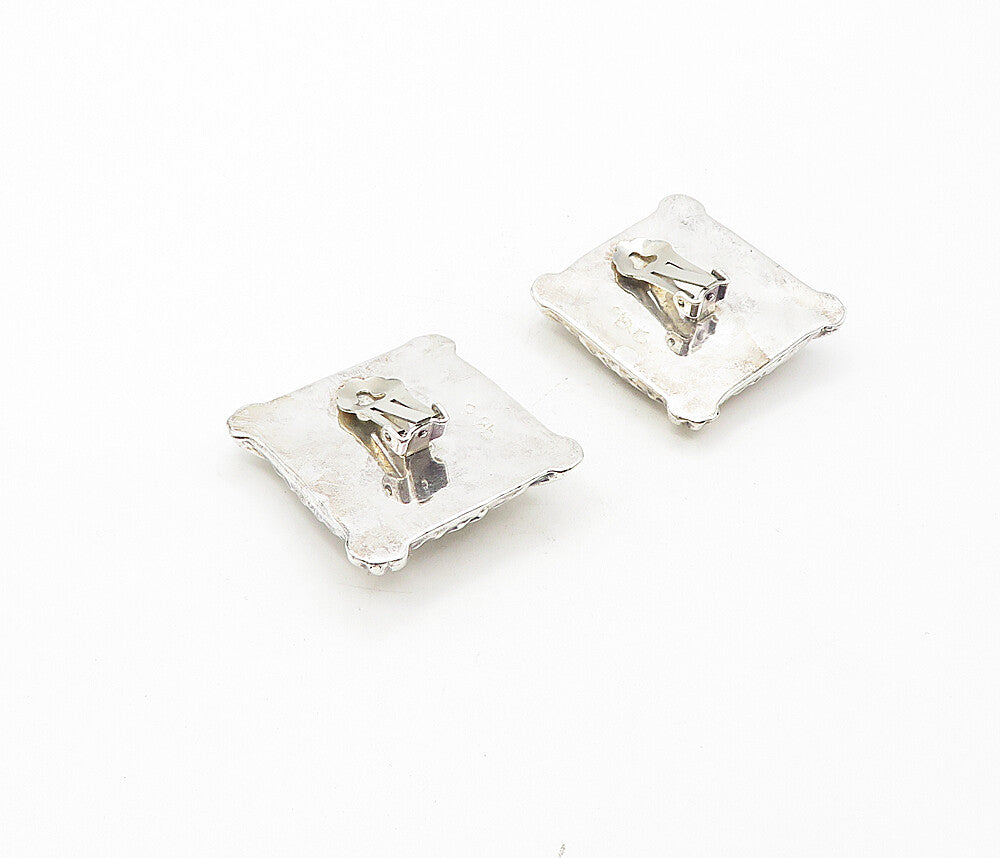 925 Sterling Silver  Vintage Modernist Shiny Square Drop Earrings  EG3801