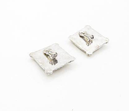 925 Sterling Silver  Vintage Modernist Shiny Square Drop Earrings  EG3801