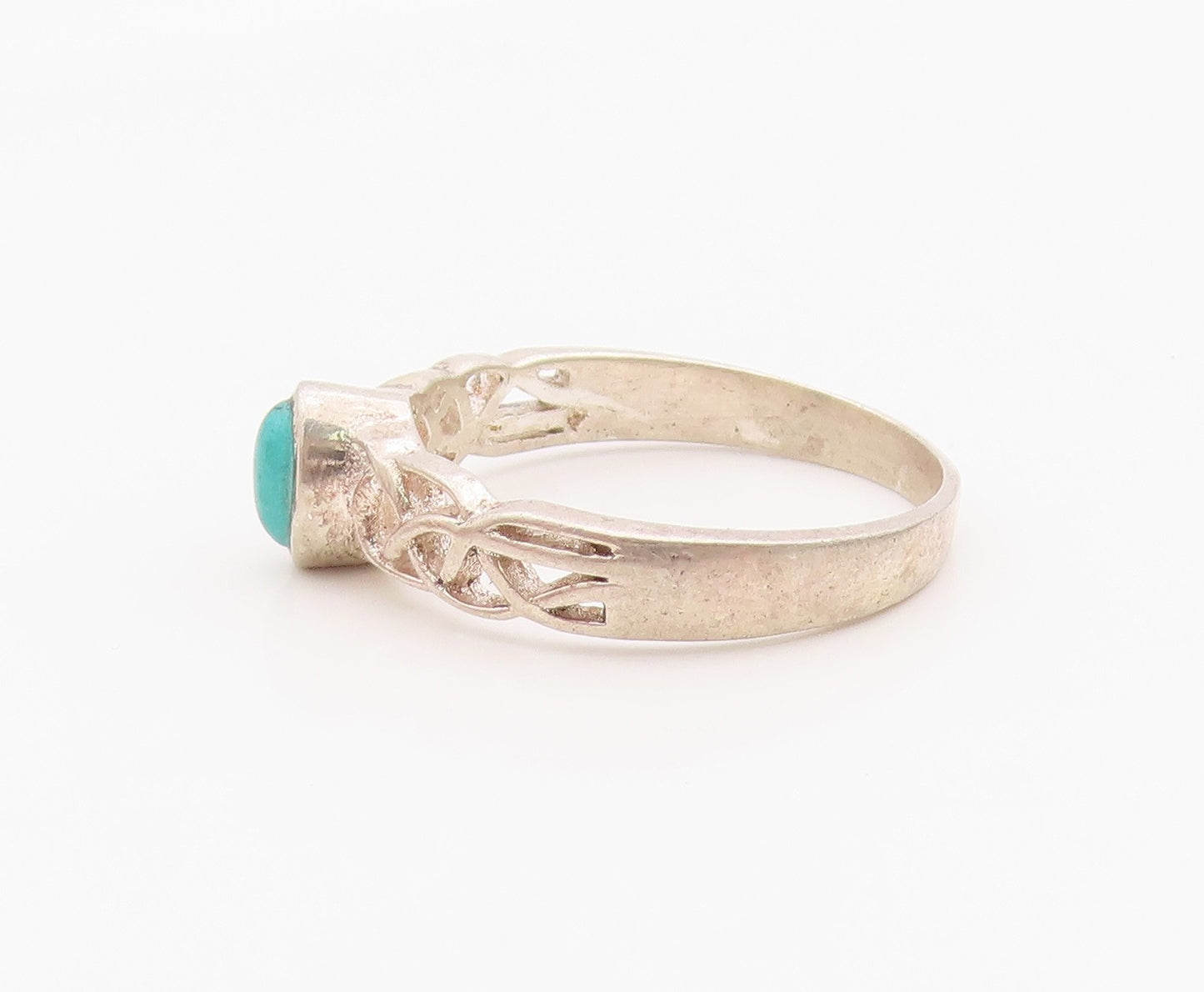 925 Sterling Silver Vintage Ring Oval Turquoise Celtic Knot Band  Sz 10  RG36289