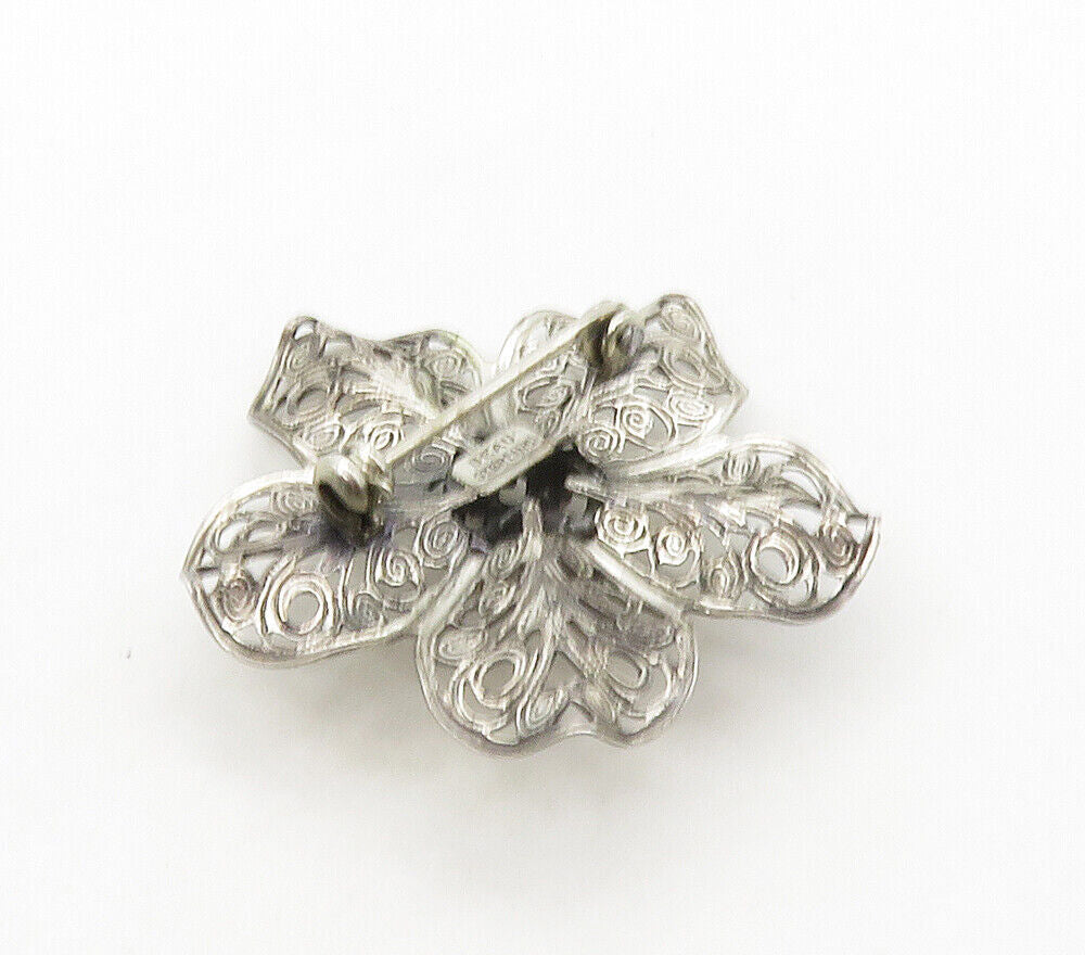 BEAU 925 Sterling Silver  Vintage Swirl Detailed Flower Brooch Pin  BP6458