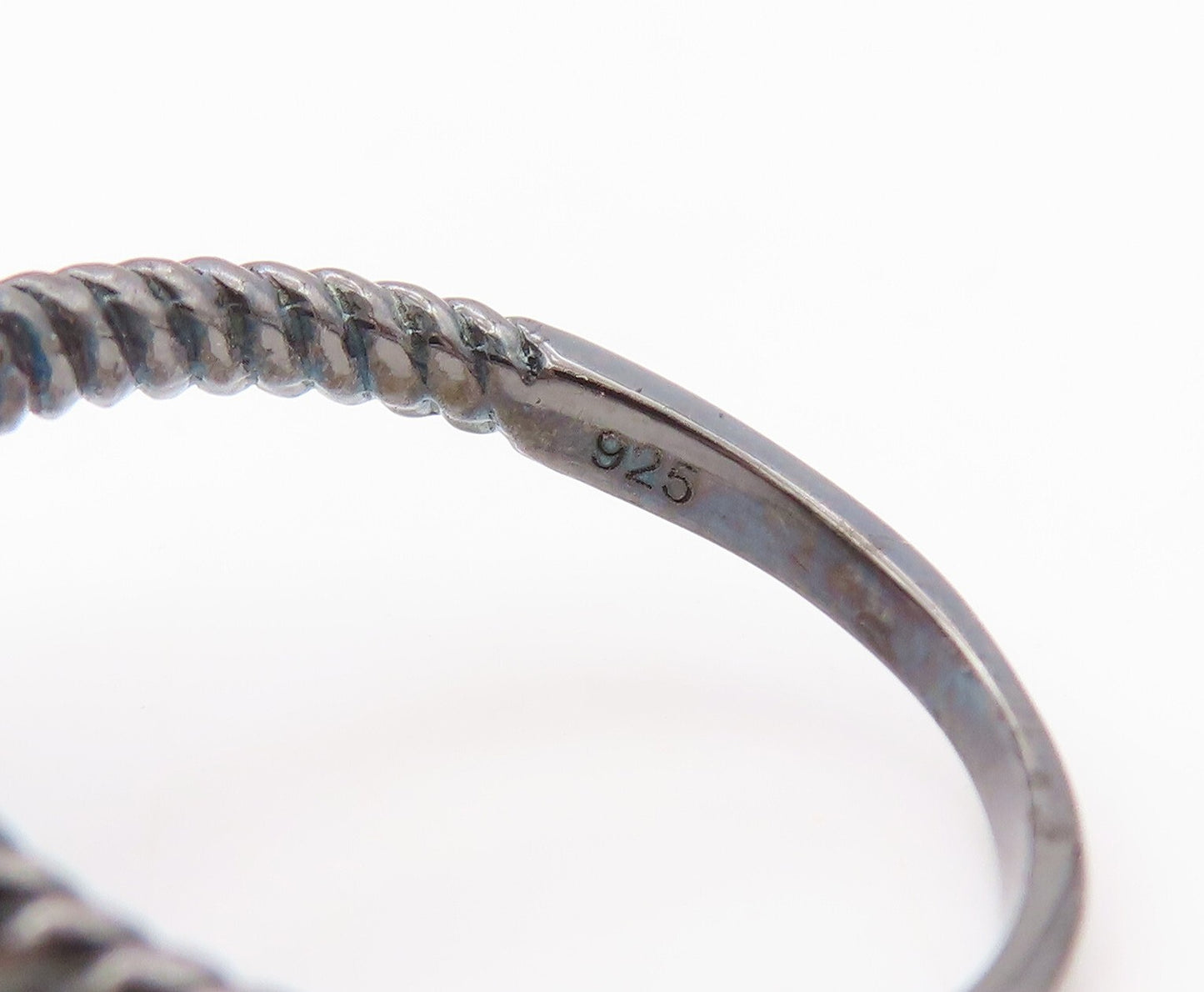 925 Sterling Silver Vintage Ring Twisted Rope Green Amethyst & CZ Sz 7.5 RG30754